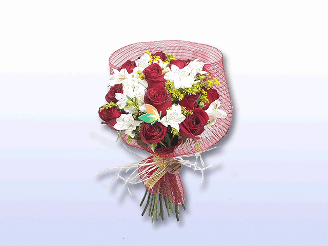 Buquê de Rosas Vermelhas com 12 e Astromélias Brancas – Rosa Flor